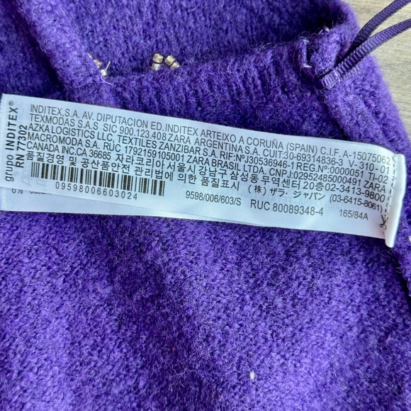 Zara Floral Beaded Purple Wool Blend Knit Crop Tank Top Women’s Size S - Picture 7 of 13